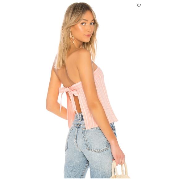 Revolve Superdown Hannah Tie Bow Back Crop Top Pink White Stripe Size Medium - Picture 1 of 13